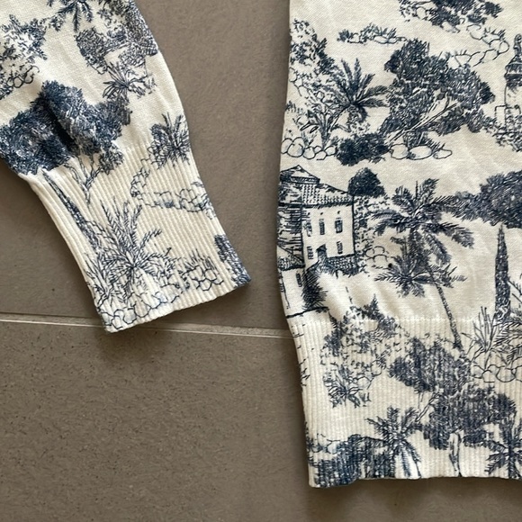 Tory Burch tropical print navy blue white/cream cotton cardigan - Picture 7 of 17